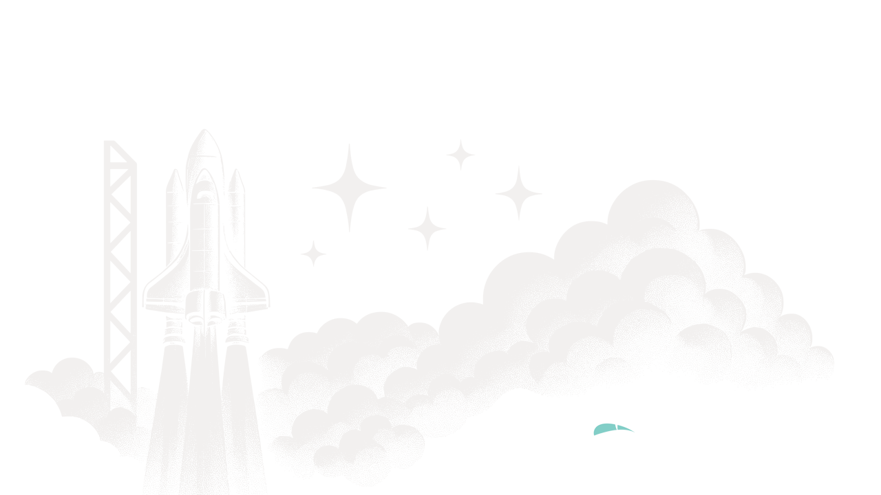 Rocketship blasting off with Launchpad logo