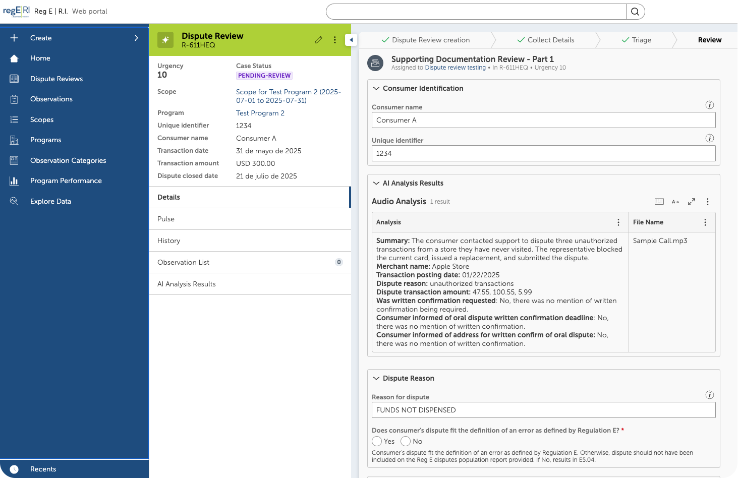 Reg Er.I. App for compliance testing