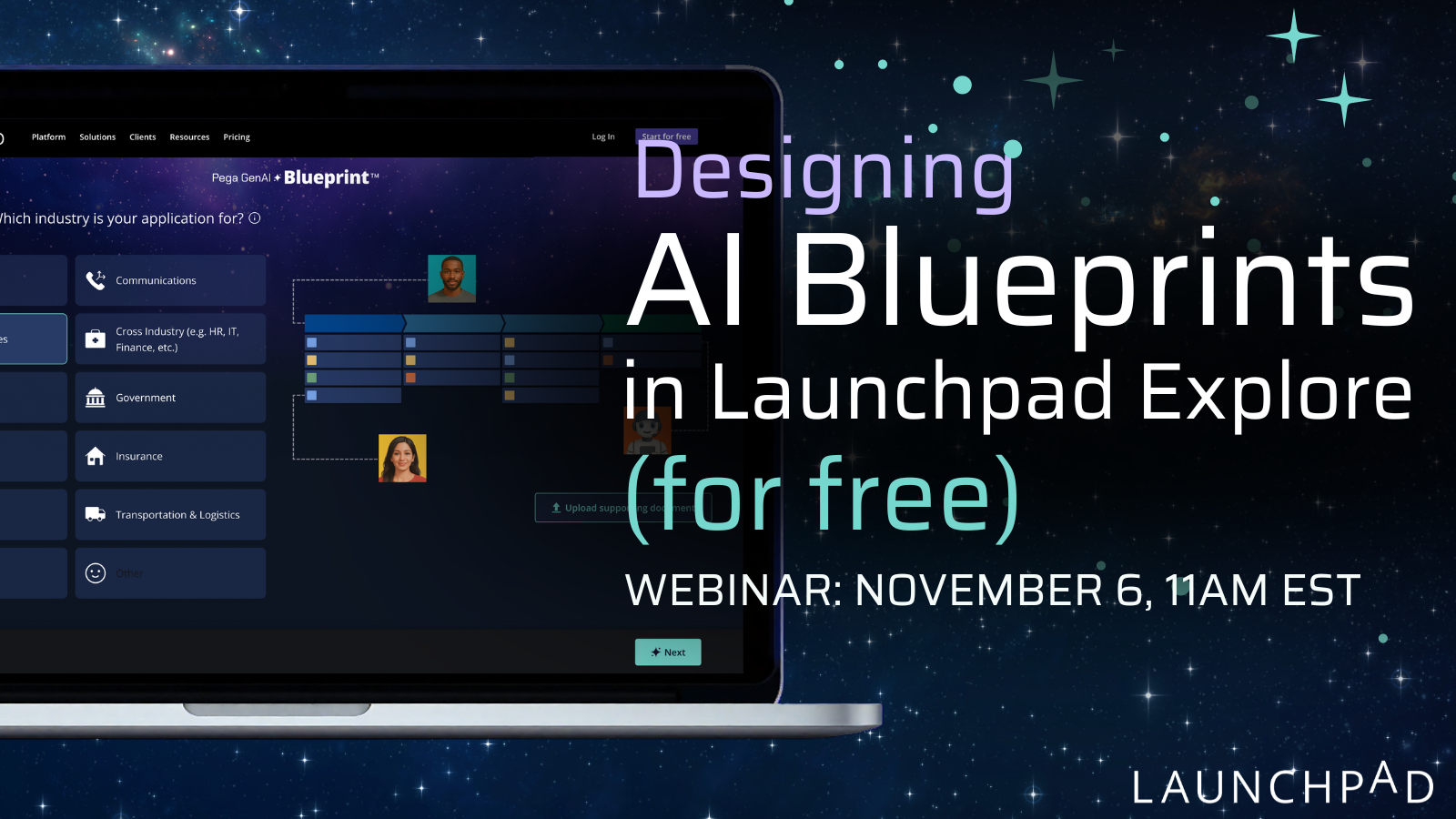 Designing AI Blueprints in Launchpad Explore for free webinar poster