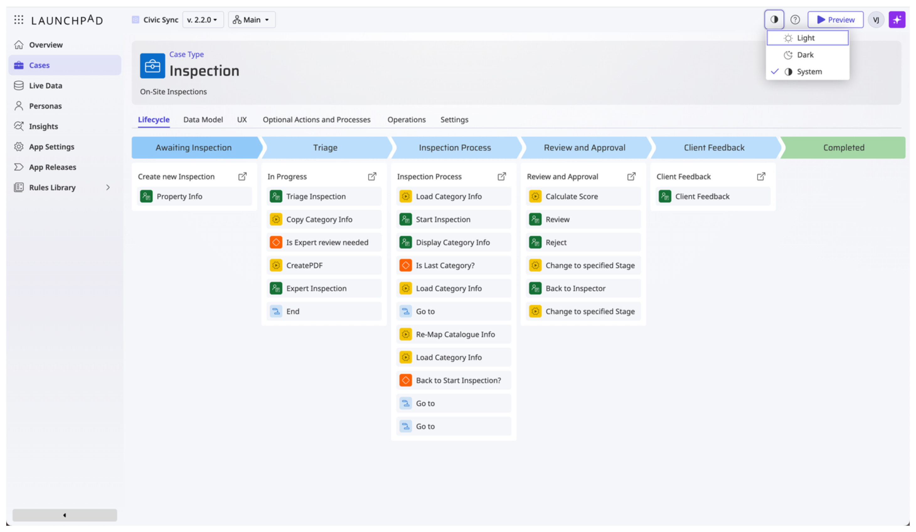 light theme with toggle