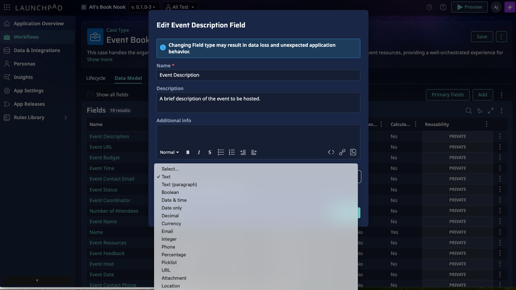Change field types without rework in Launchpad