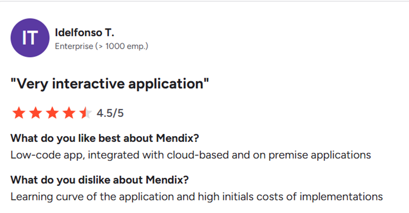 Mendix review "very interactive application"
