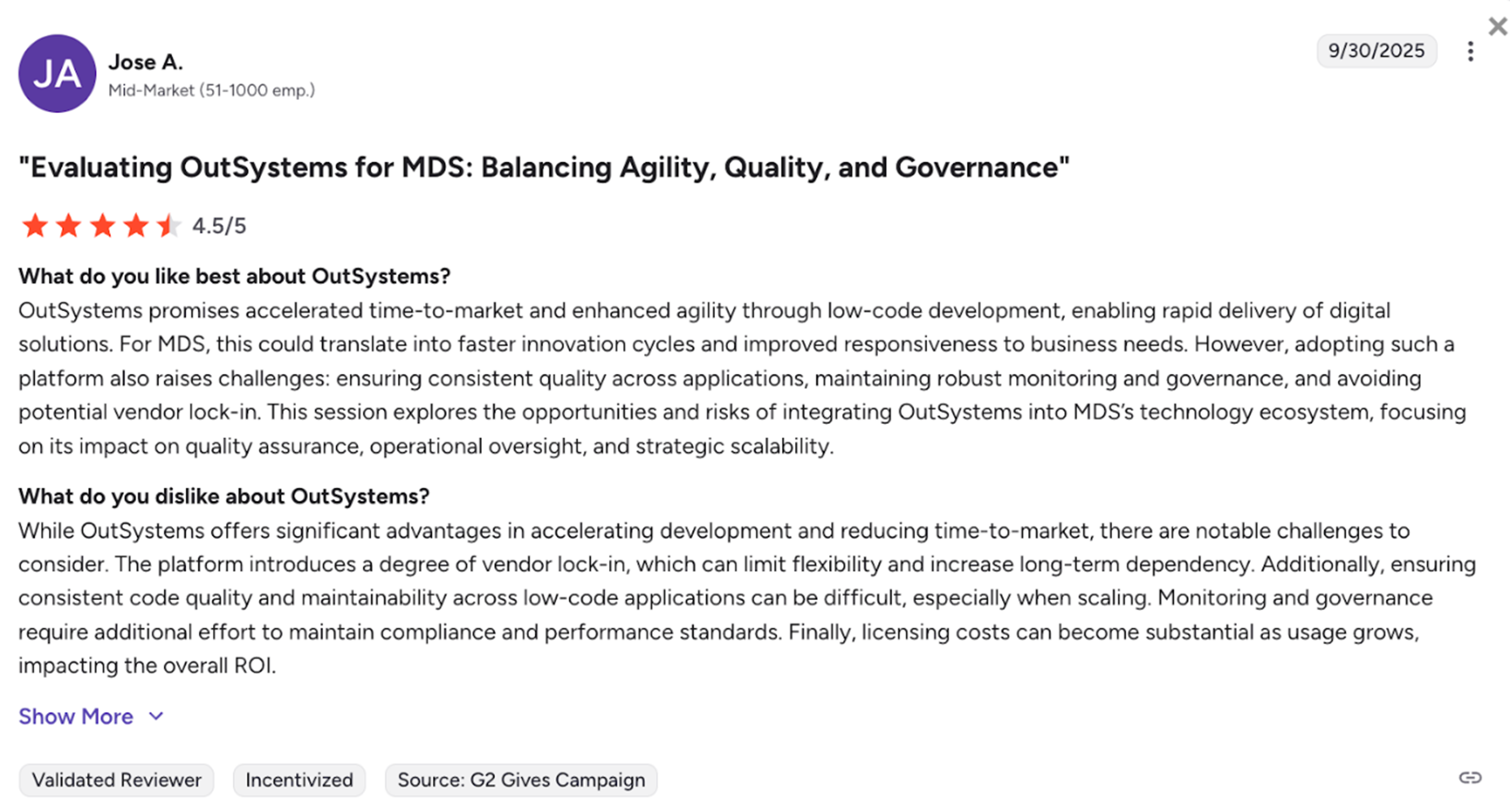 review - evaluating OutSystems for MDS