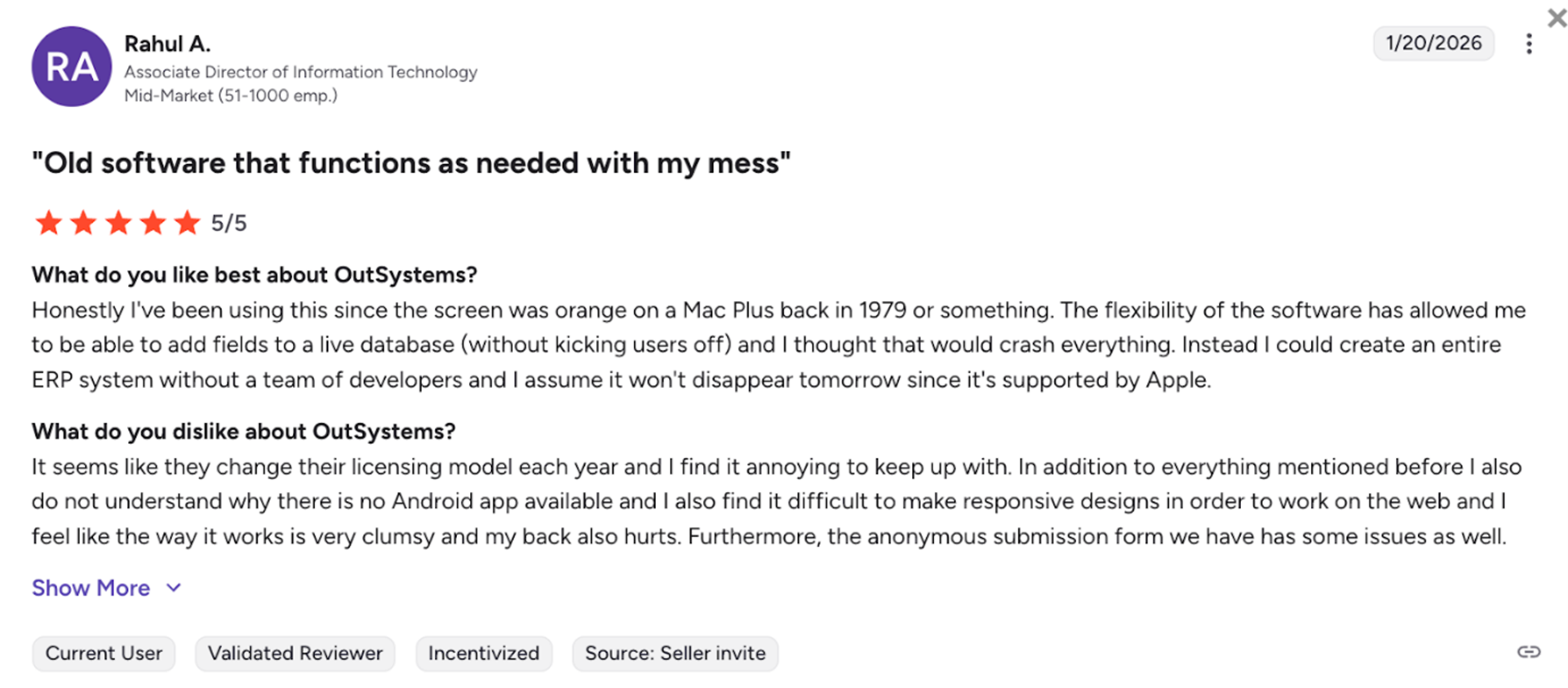 outsystems review - old software that does the job