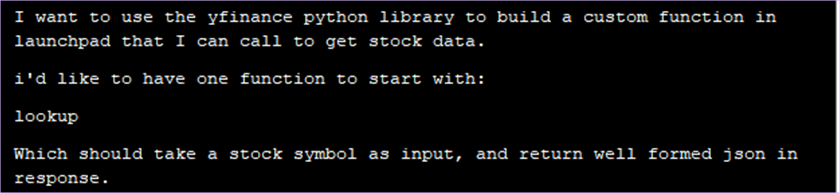 prompt for building custom function in Launchpad