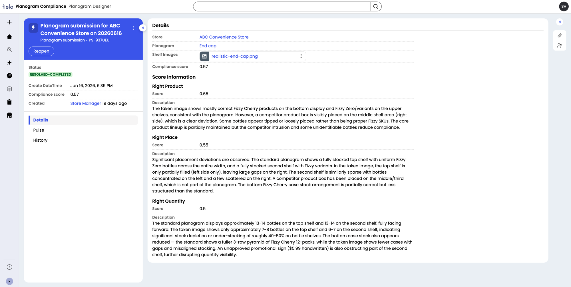 Fielo app for planogram compliance