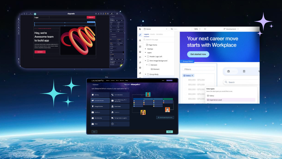3 no-code or low code app builder screenshots