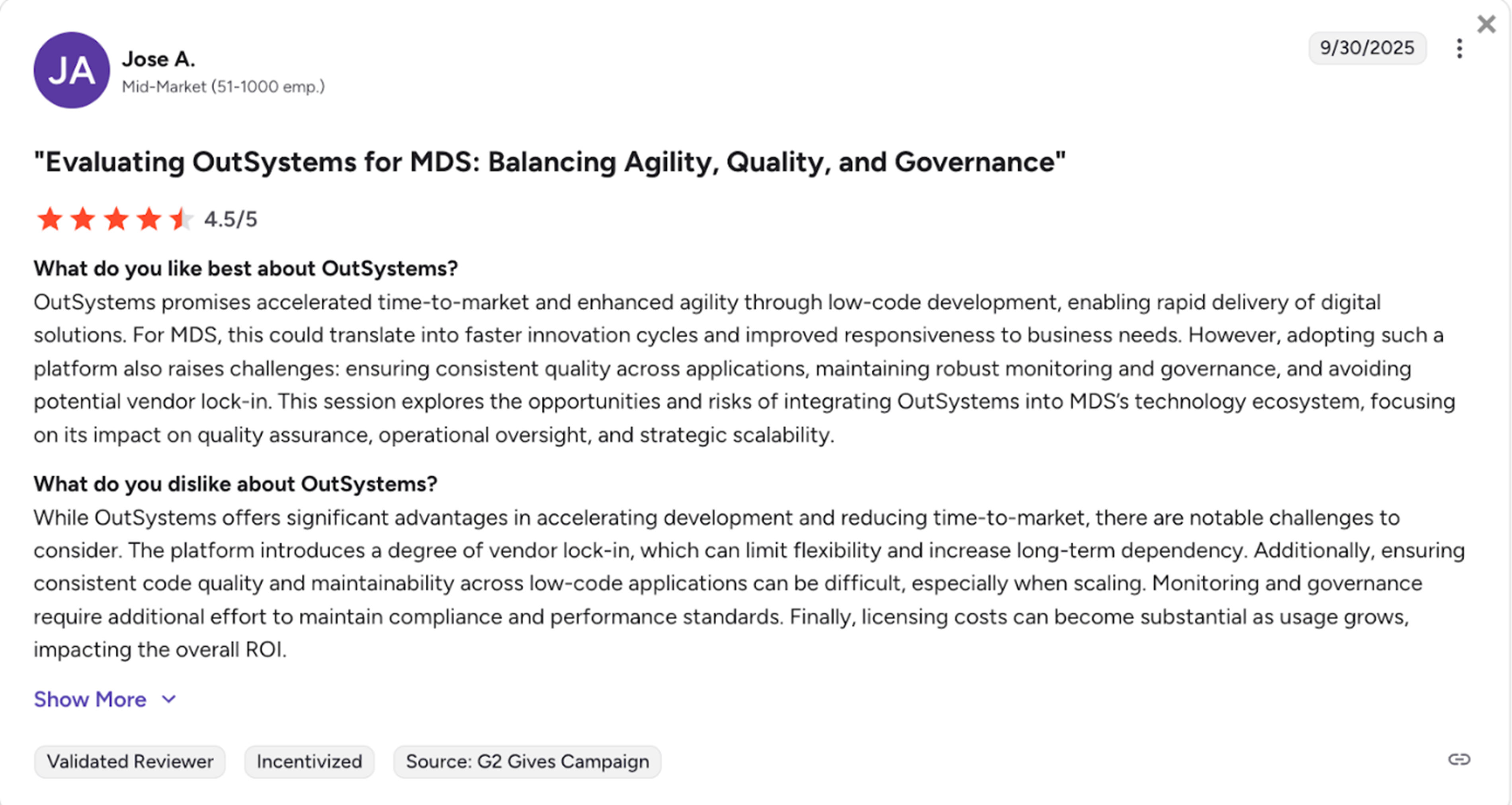 Evaluating Outsystems