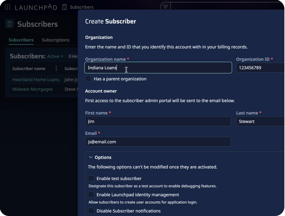 Multitenancy - creating a subscriber in Launchpad
