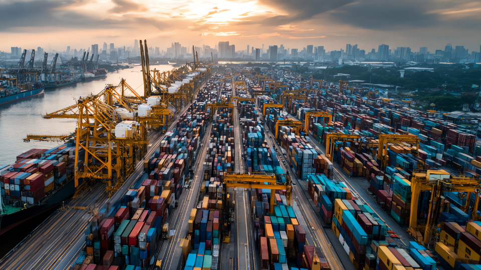 shipping port with containers