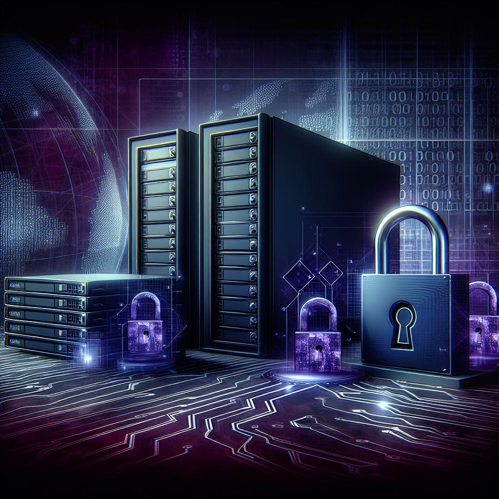 Image showing data security, locks, networks, and servers