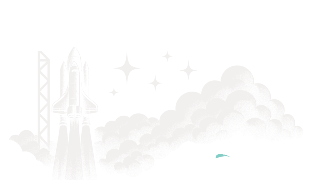 Rocketship blasting off with Launchpad logo