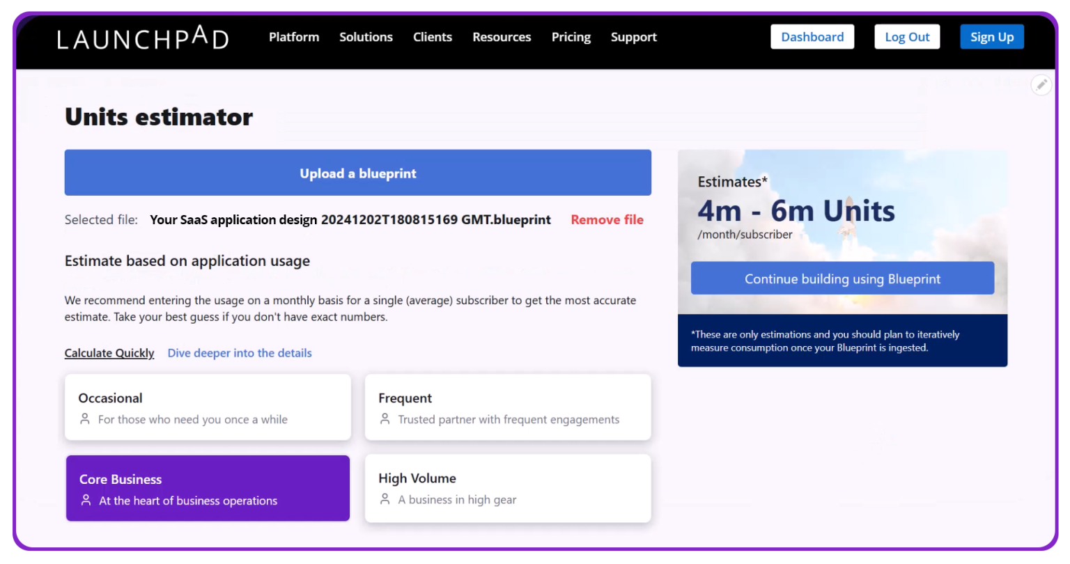 Launchpad units estimator tool